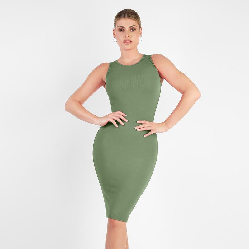 Popilush Built-In Shapewear Crew Neck Sleeveless Midi Lounge Dress