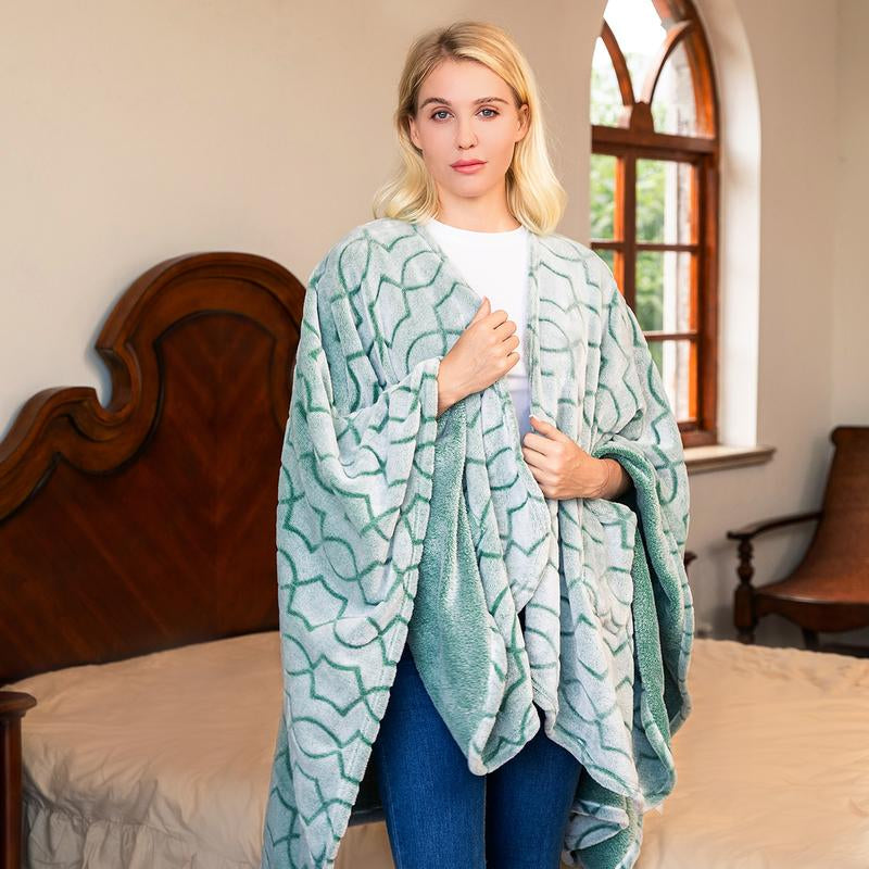 Double-Sided Wearable Blanket Ultra Soft Flannel Shawl Blanket with Pockets