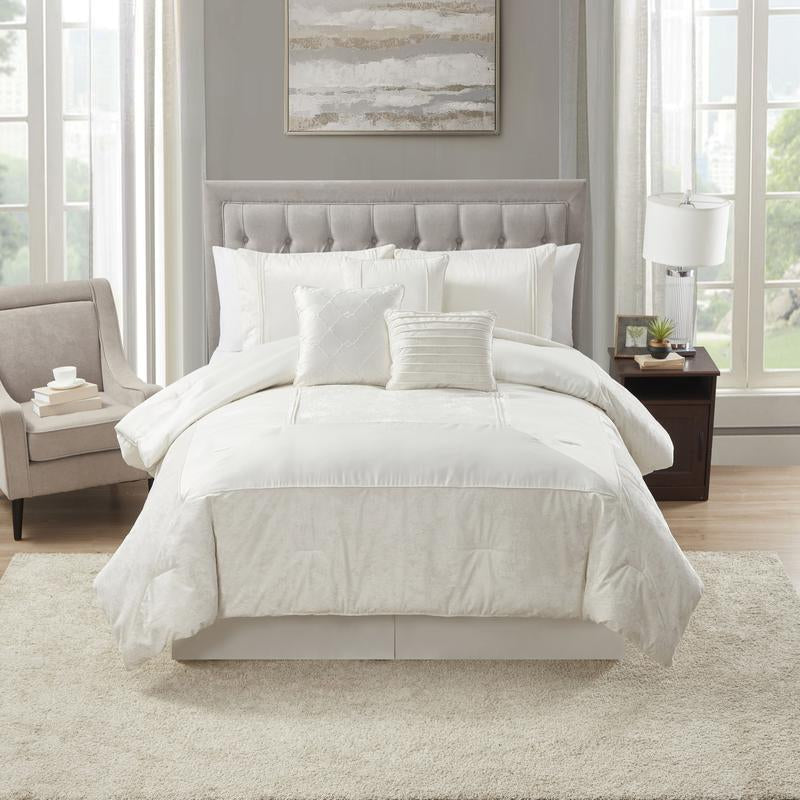 Sweet Home Collection Luna 7 Piece Crushed Velvet Bedding Set - Navy/Silver/Ivory - Queen/King