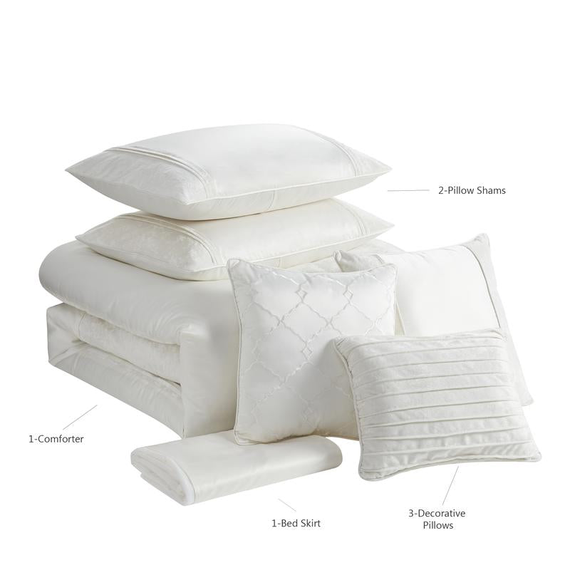 Sweet Home Collection Luna 7 Piece Crushed Velvet Bedding Set - Navy/Silver/Ivory - Queen/King