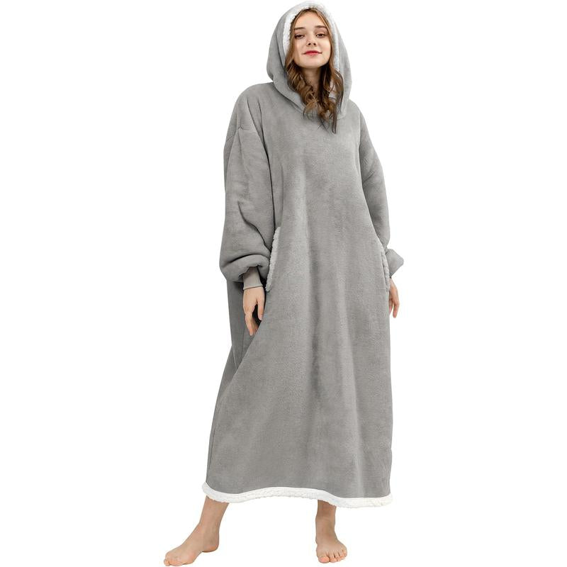 Blanket Hoodie Wearable Blanket, Super Soft Warm Blanket Sweatshirt Flannel Sherpa Blanket
