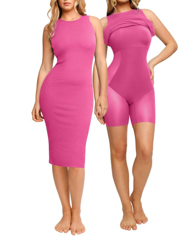 Popilush Built-In Shapewear Crew Neck Sleeveless Midi Lounge Dress