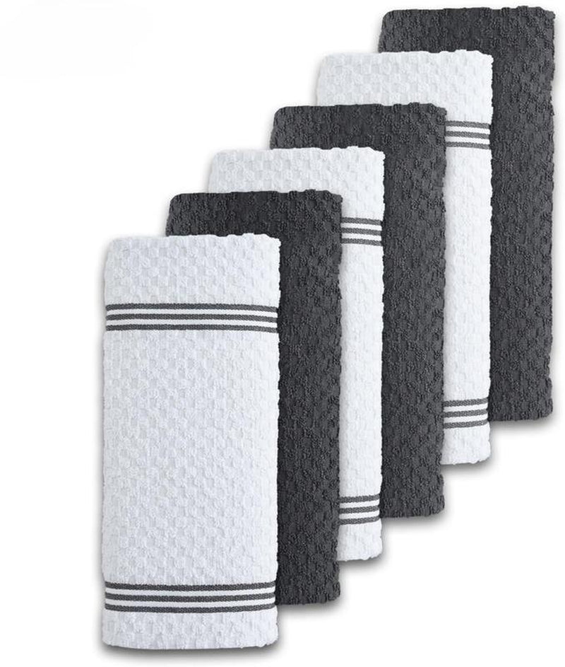 Premium Kitchen Towels - Set of 6, Cotton Absorbent Dishwasher Towels