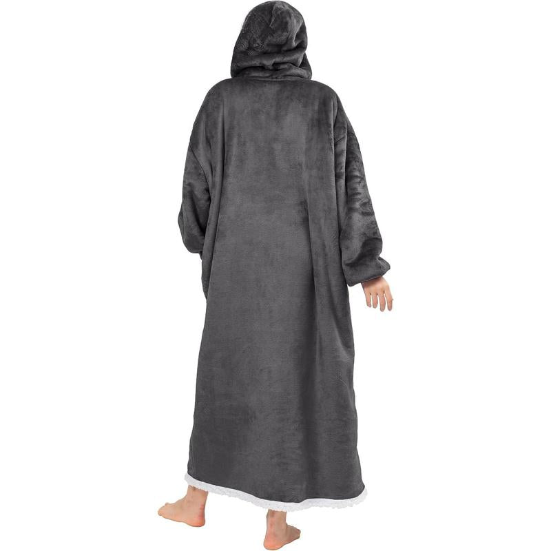 Blanket Hoodie Wearable Blanket, Super Soft Warm Blanket Sweatshirt Flannel Sherpa Blanket