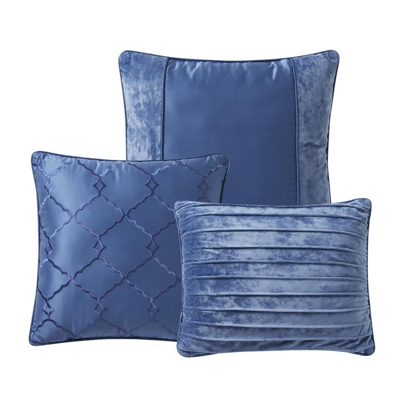 Sweet Home Collection Luna 7 Piece Crushed Velvet Bedding Set - Navy/Silver/Ivory - Queen/King