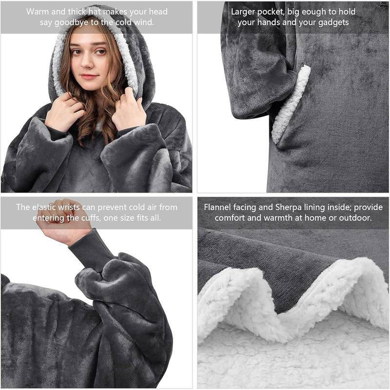 Blanket Hoodie Wearable Blanket, Super Soft Warm Blanket Sweatshirt Flannel Sherpa Blanket