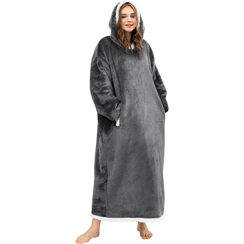 Blanket Hoodie Wearable Blanket, Super Soft Warm Blanket Sweatshirt Flannel Sherpa Blanket