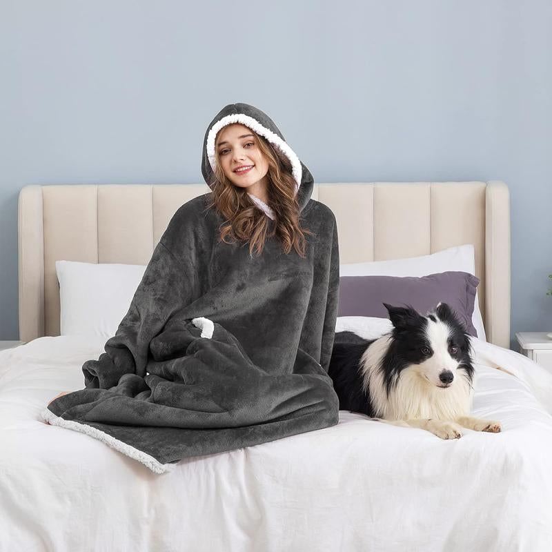 Blanket Hoodie Wearable Blanket, Super Soft Warm Blanket Sweatshirt Flannel Sherpa Blanket