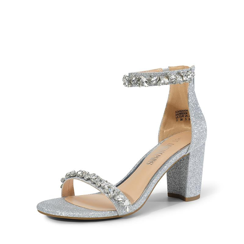Dream Pairs Women'S Ankle-Strap Rhinestone Chunky Heel Sandals