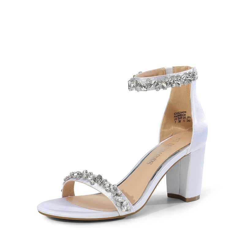 Dream Pairs Women'S Ankle-Strap Rhinestone Chunky Heel Sandals