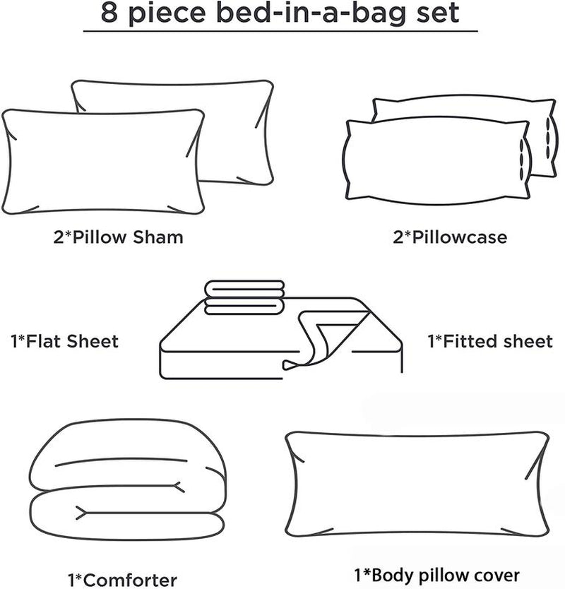 8PCS Modern Comforter Set with Sheets All Season Bed in a Bag