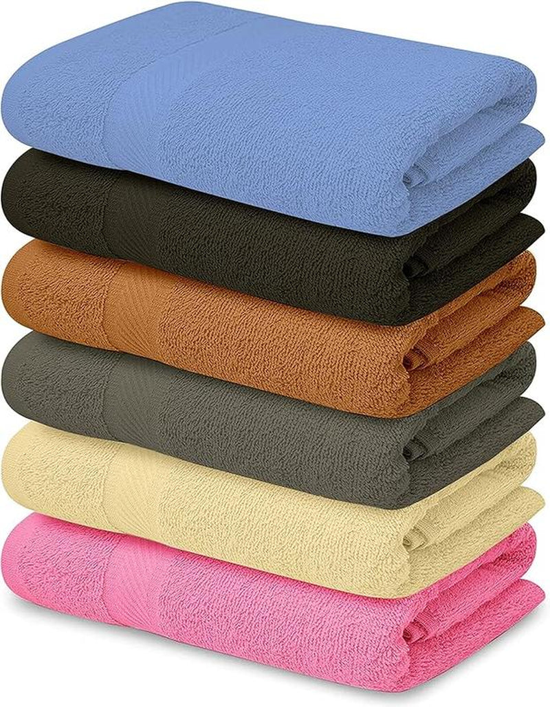 100% Cotton Bath Towels - 6 Pack Shower Towels - Thin Quality Ultra Absorbent Towels for Bathroom (Multi Color)