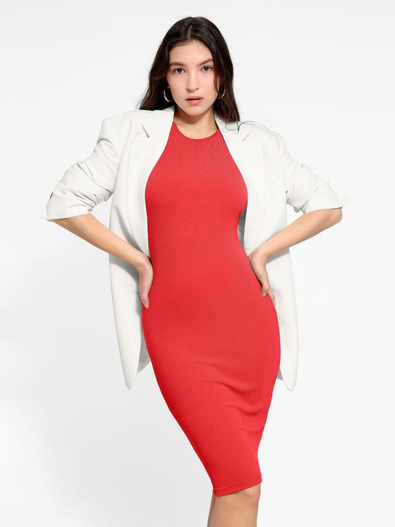 Popilush Built-In Shapewear Crew Neck Sleeveless Midi Lounge Dress