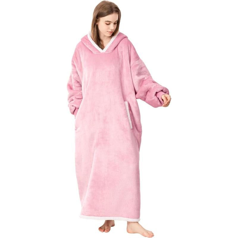 Blanket Hoodie Wearable Blanket, Super Soft Warm Blanket Sweatshirt Flannel Sherpa Blanket