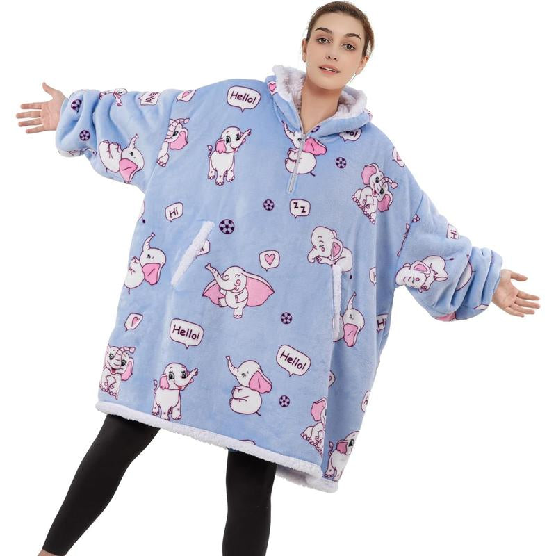 Blanket Hoodie Wearable Blanket, Super Soft Warm Blanket Sweatshirt Flannel Sherpa Blanket