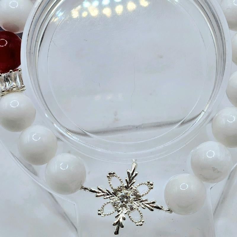 White Jade & Red Agate Accent Crystal Bracelet with Silver Snowflake Connector