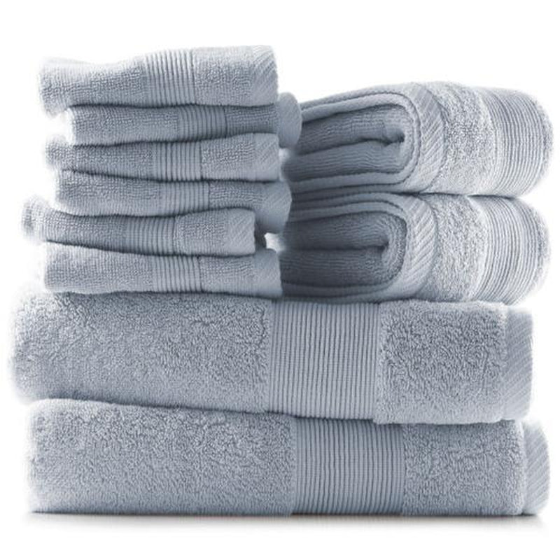 10Pc Towel Set Bath Towels Hand Towels Washcloths 100% Cotton 600 GSM Ultra Soft - Ice Blue