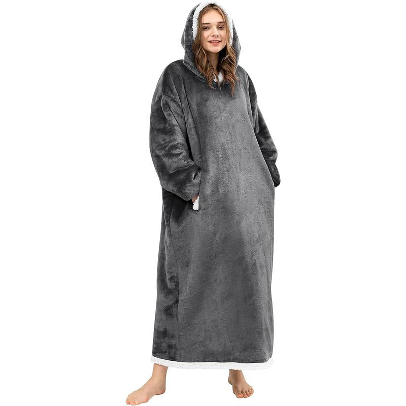 Blanket Hoodie Wearable Blanket, Super Soft Warm Blanket Sweatshirt Flannel Sherpa Blanket