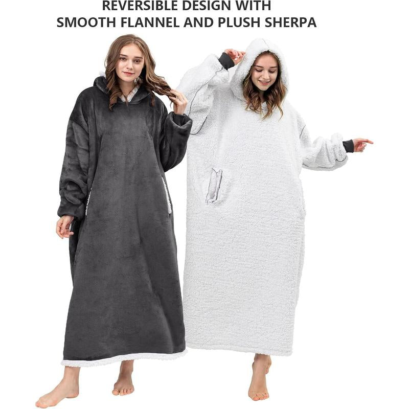 Blanket Hoodie Wearable Blanket, Super Soft Warm Blanket Sweatshirt Flannel Sherpa Blanket