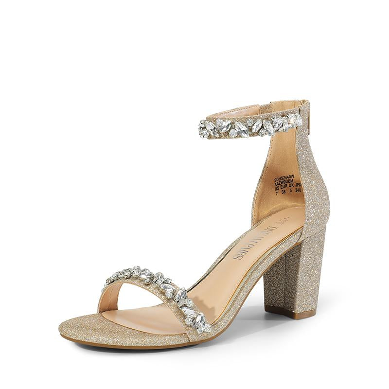 Dream Pairs Women'S Ankle-Strap Rhinestone Chunky Heel Sandals