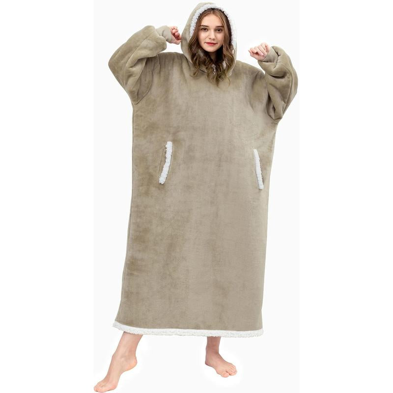 Blanket Hoodie Wearable Blanket, Super Soft Warm Blanket Sweatshirt Flannel Sherpa Blanket