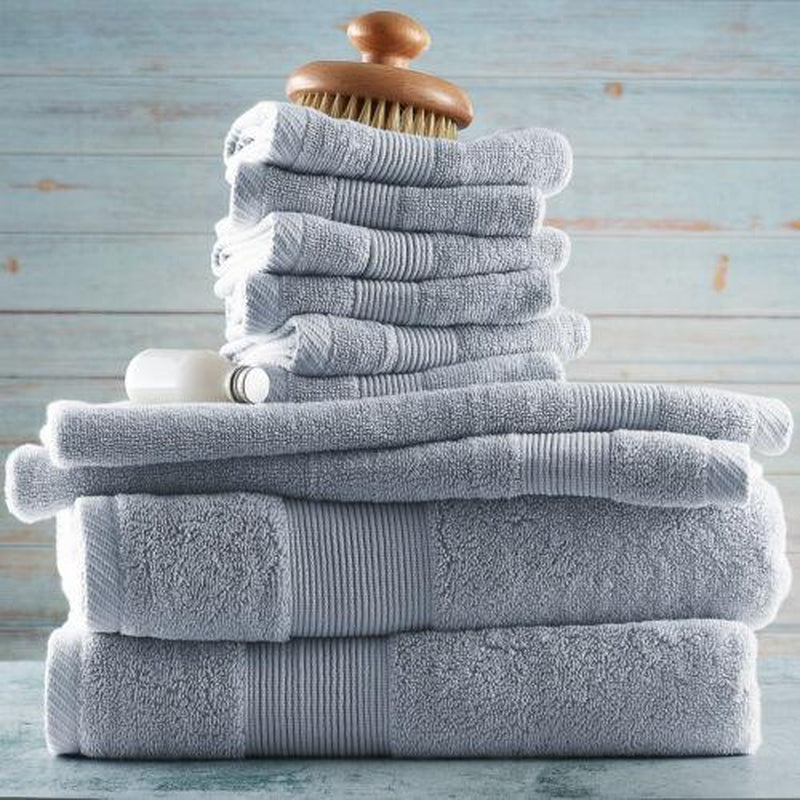 10Pc Towel Set Bath Towels Hand Towels Washcloths 100% Cotton 600 GSM Ultra Soft - Ice Blue