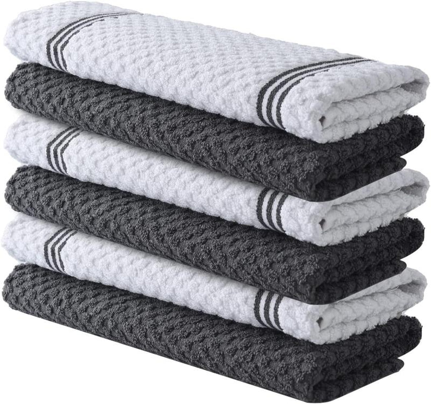 Premium Kitchen Towels - Set of 6, Cotton Absorbent Dishwasher Towels 