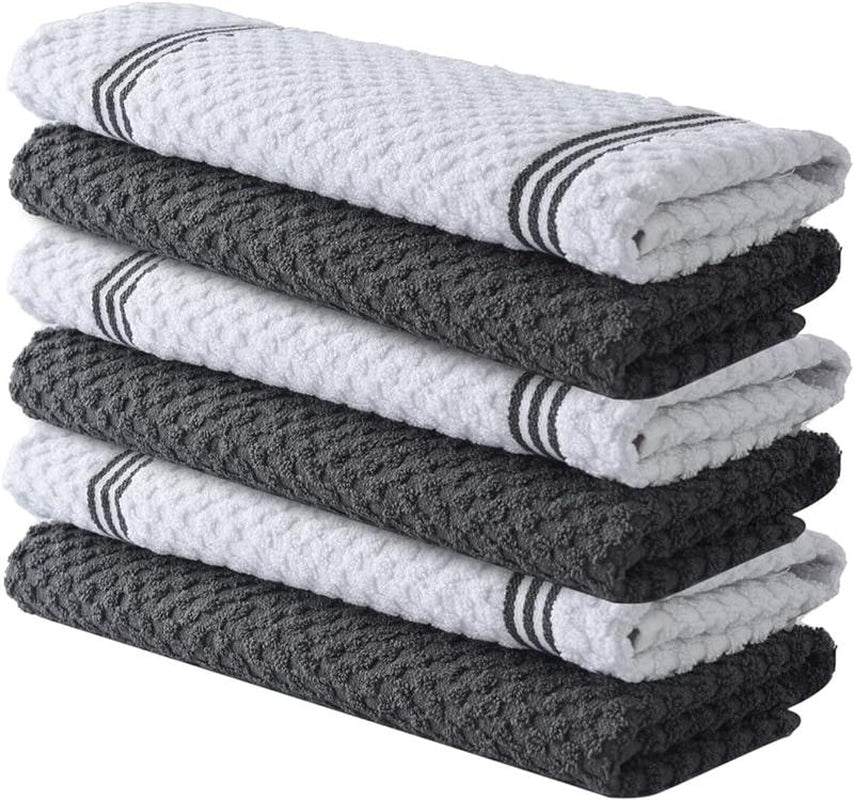 Premium Kitchen Towels - Set of 6, Cotton Absorbent Dishwasher Towels 