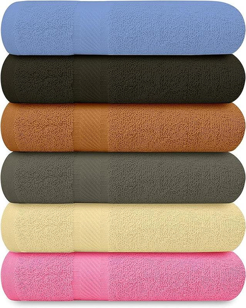 100% Cotton Bath Towels - 6 Pack Shower Towels - Thin Quality Ultra Absorbent Towels for Bathroom (Multi Color)