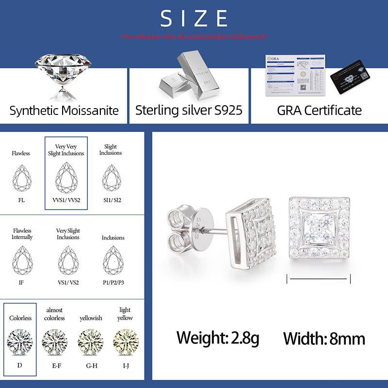 Synthetic Moissanite Earrings Square Earrings 