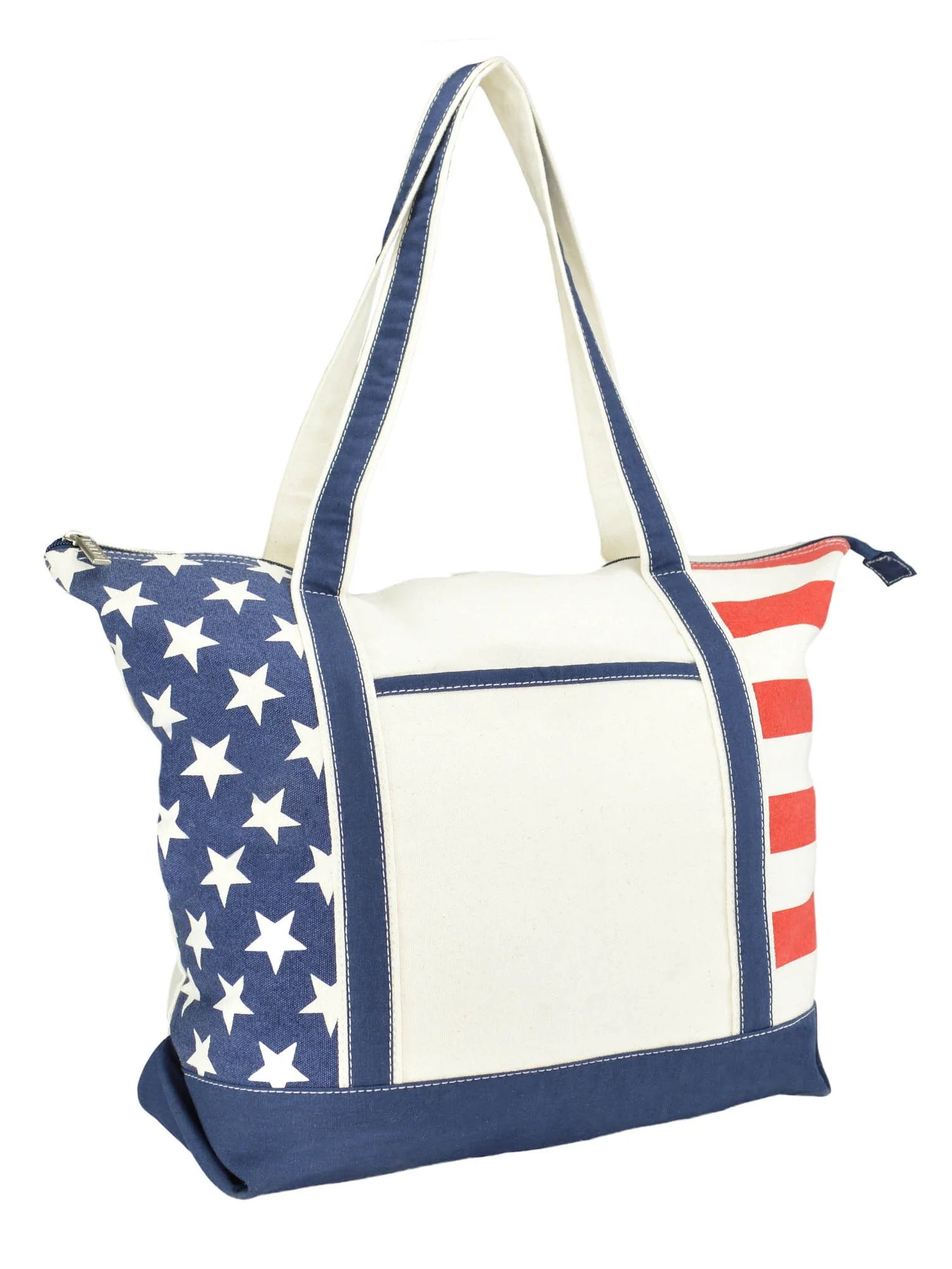 Stars and Stripes Zippered Cotton Canvas USA 4Th of July Patriotic Handbag Shopping Tote