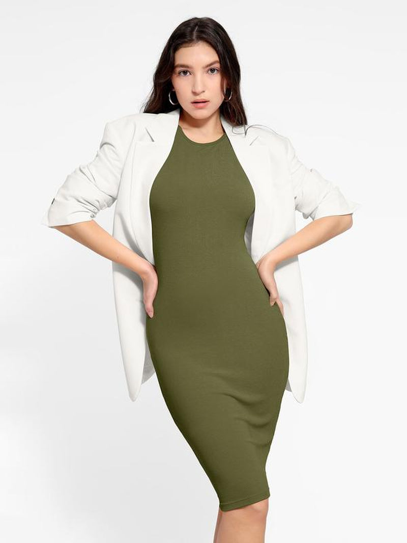 Popilush Built-In Shapewear Crew Neck Sleeveless Midi Lounge Dress
