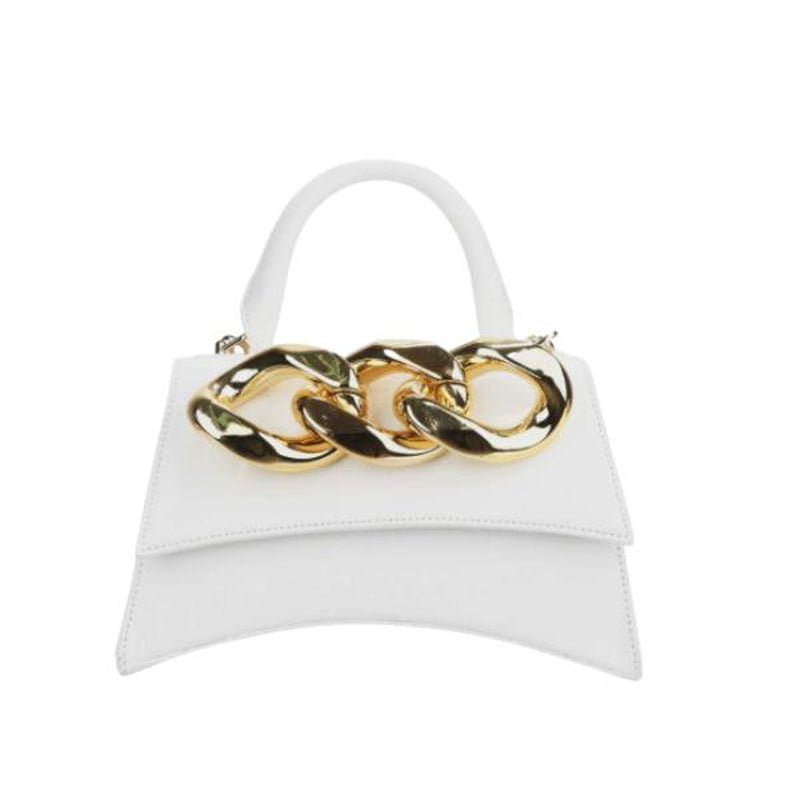 White Chain Purse | White Faux Leather Purse W/Chain Links