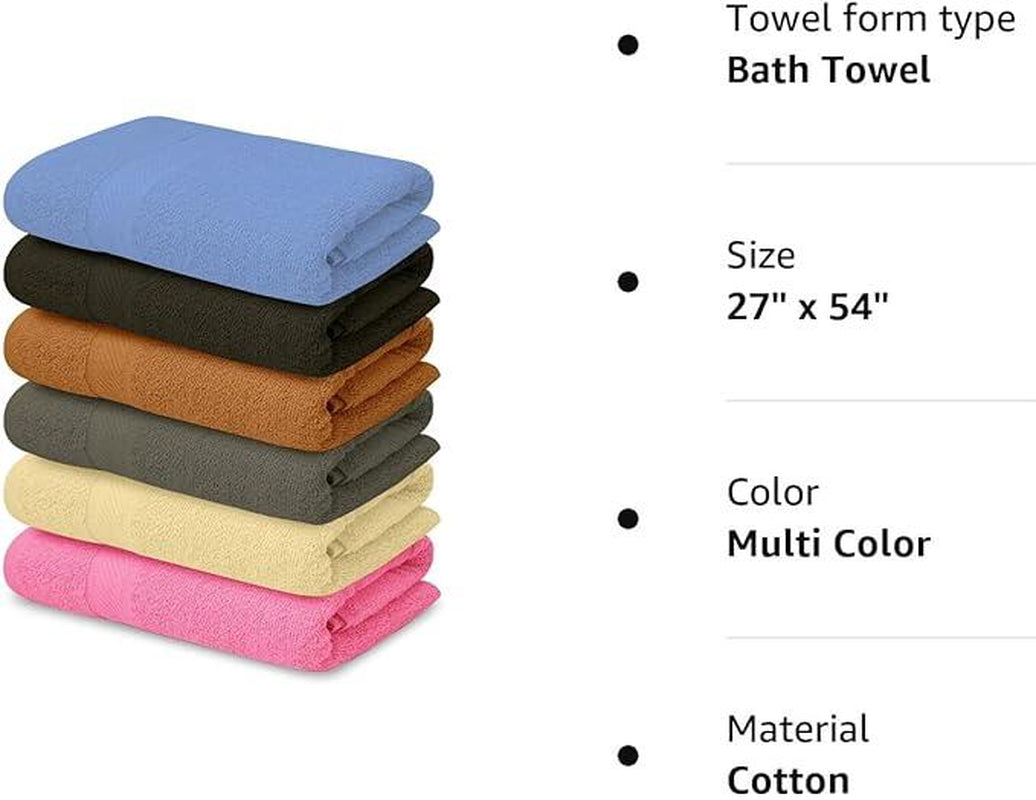 100% Cotton Bath Towels - 6 Pack Shower Towels - Thin Quality Ultra Absorbent Towels for Bathroom (Multi Color)