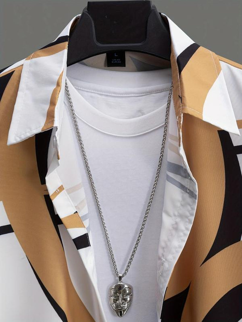 2 Piece Set Men'S Geometric Shirt & Drawstring Waist Shorts Set
