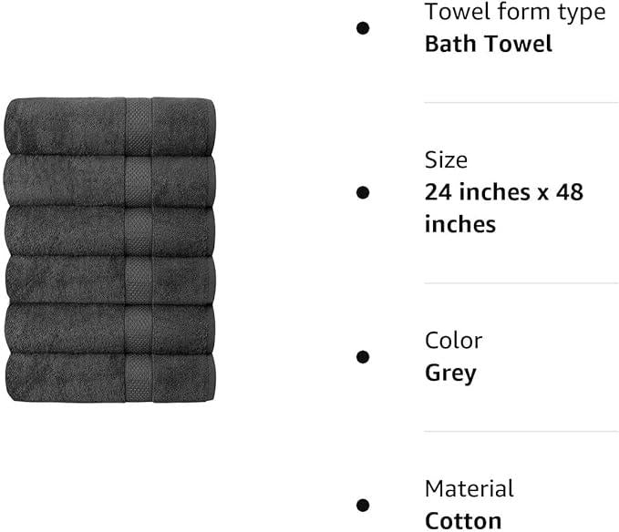 100% Cotton Bath Towels Set of 6-24X48 Inch Ultra Soft Large Bath Towel - Set Pack of 6 