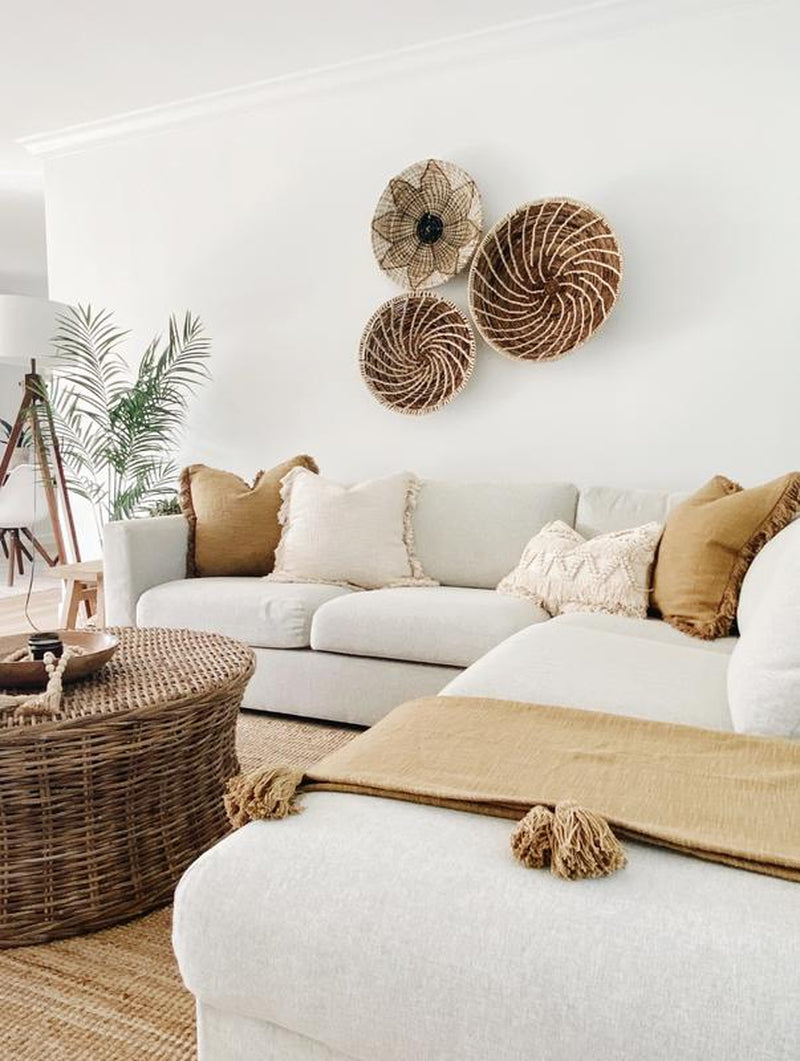Large Neutral Farmhouse Pillow with Fringes, Oatmeal Soft Decorative Pillow 22"X22", Bohemian Pillow Cover, Euro Sham Ivory Pillow
