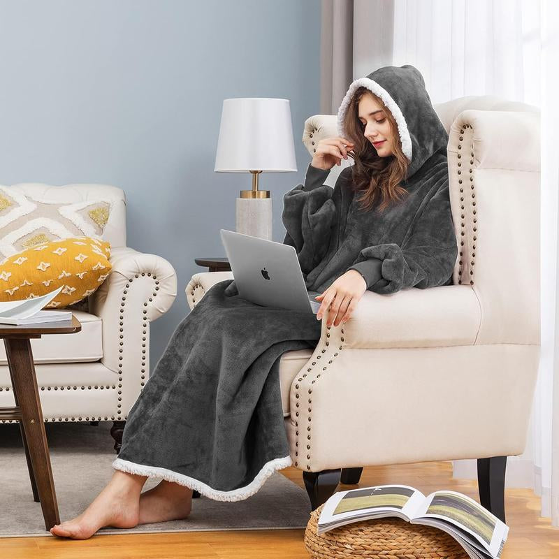 Blanket Hoodie Wearable Blanket, Super Soft Warm Blanket Sweatshirt Flannel Sherpa Blanket