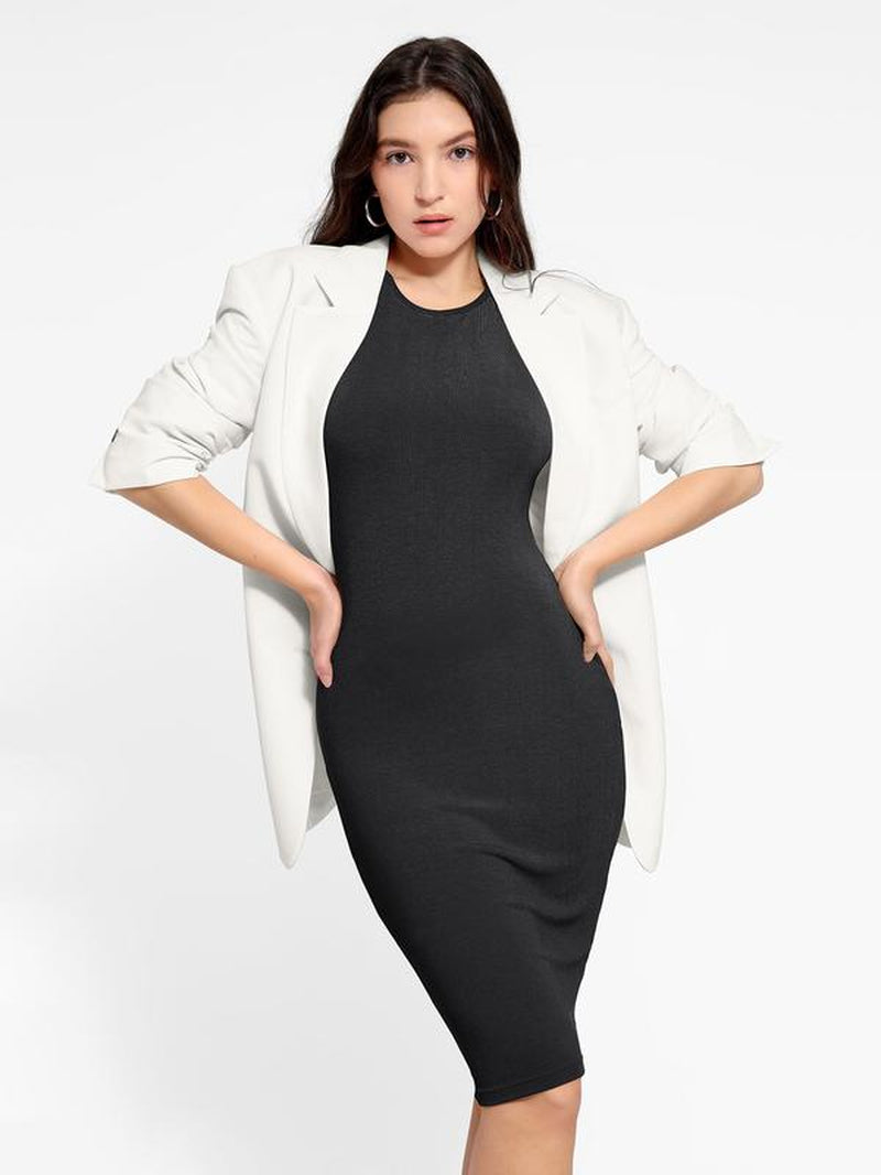 Popilush Built-In Shapewear Crew Neck Sleeveless Midi Lounge Dress