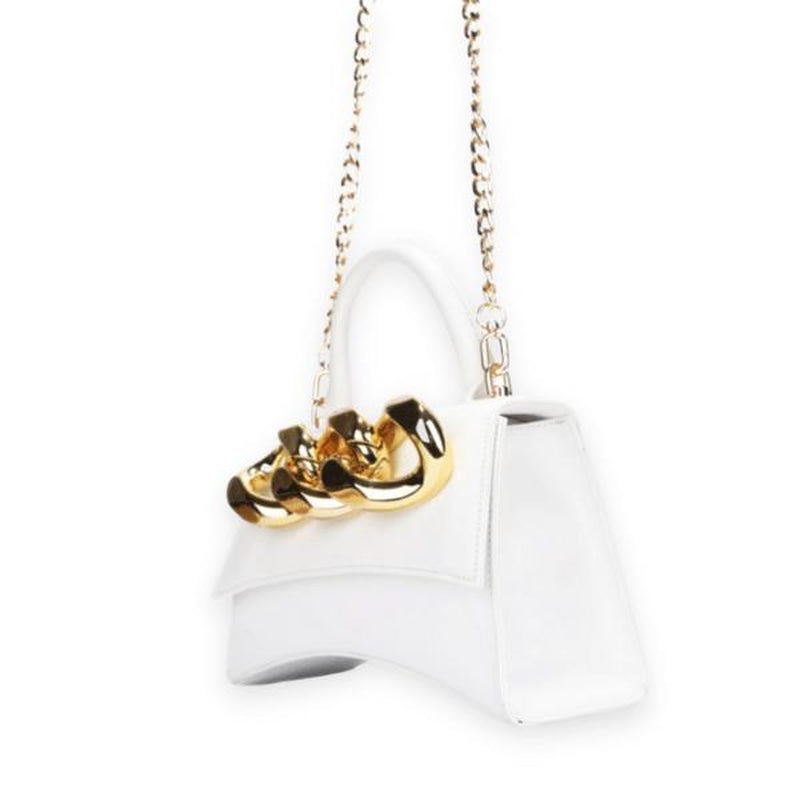 White Chain Purse | White Faux Leather Purse W/Chain Links